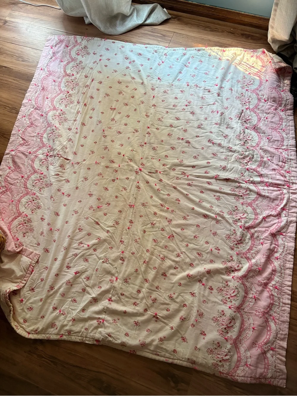 Vintage 40s/50s love shack fancy style Floral Pink Quilted Bedding handmade
